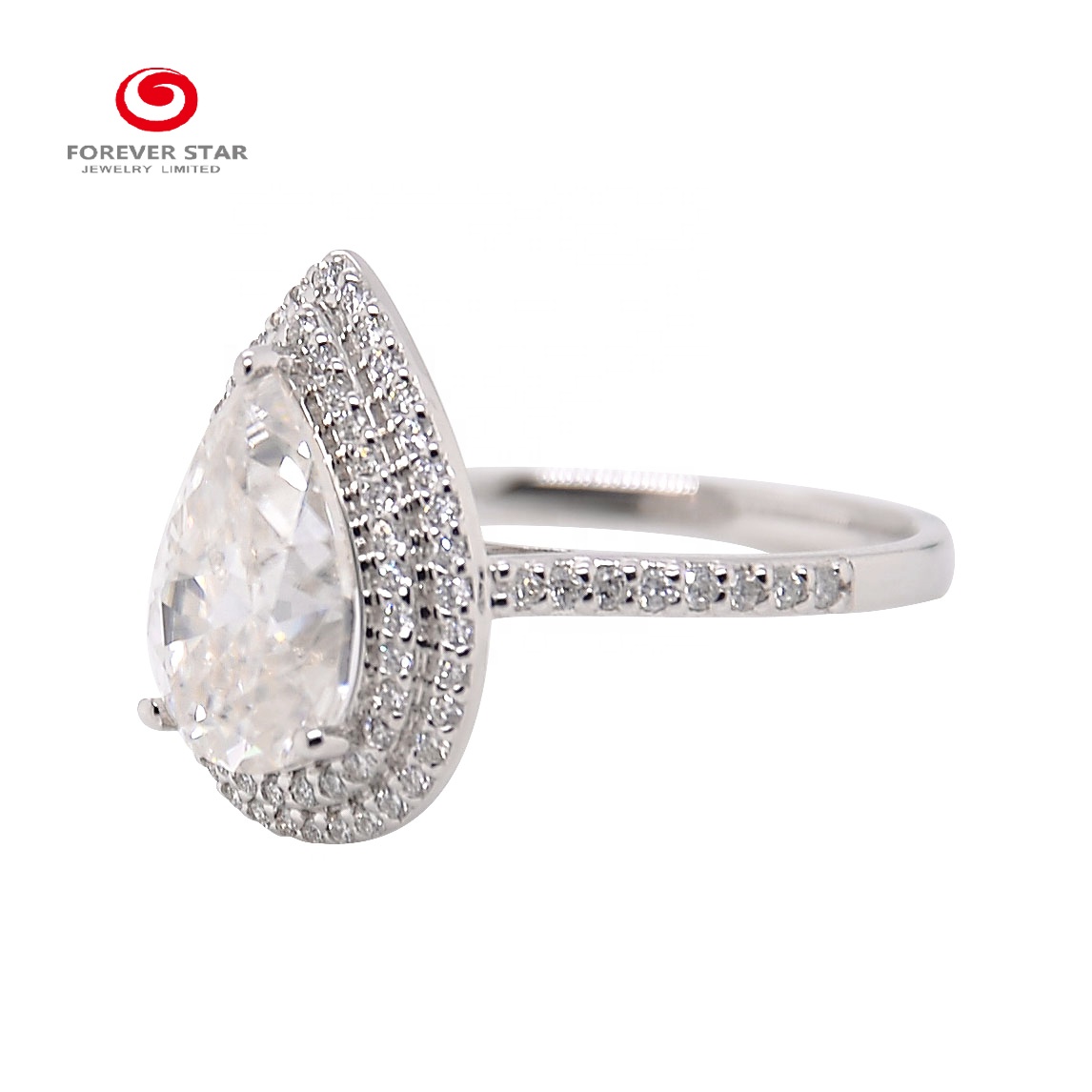 Popular Beautiful 14K White Gold 4 Carat Pear Cut Halo Moissanite and Diamond Accented Engagement Ring for Woman