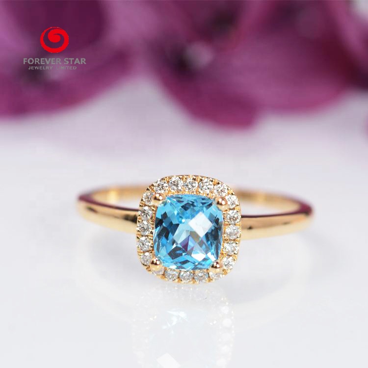 New Arrival Hot Sale Christmas Gifts Cushion Cut Sky Blue Topaz With Side Stone Moissanite 925 Sterling Silver Rings