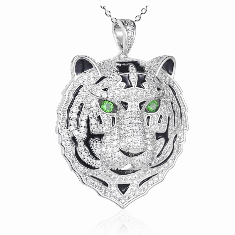 Hip Hop 3D Animal Shape Silver Men's Necklace Street Trend Retro Tiger Head Pendant Necklace Jewelry