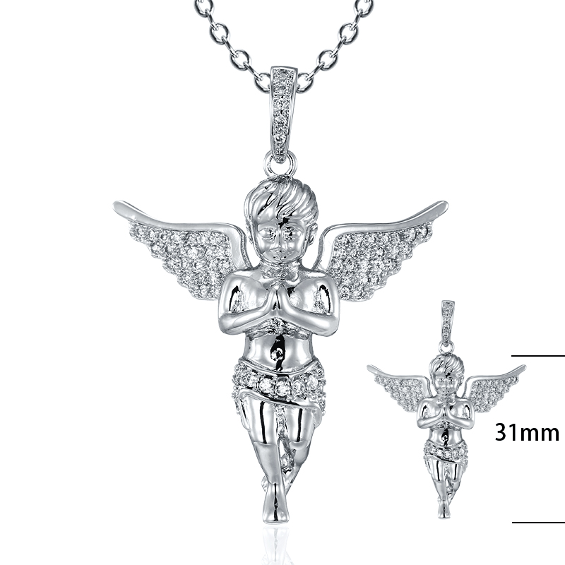Hip Hop Fashion White Gold Plating Iced Out CZ Guardian Angel Hiphop Charm Pendant