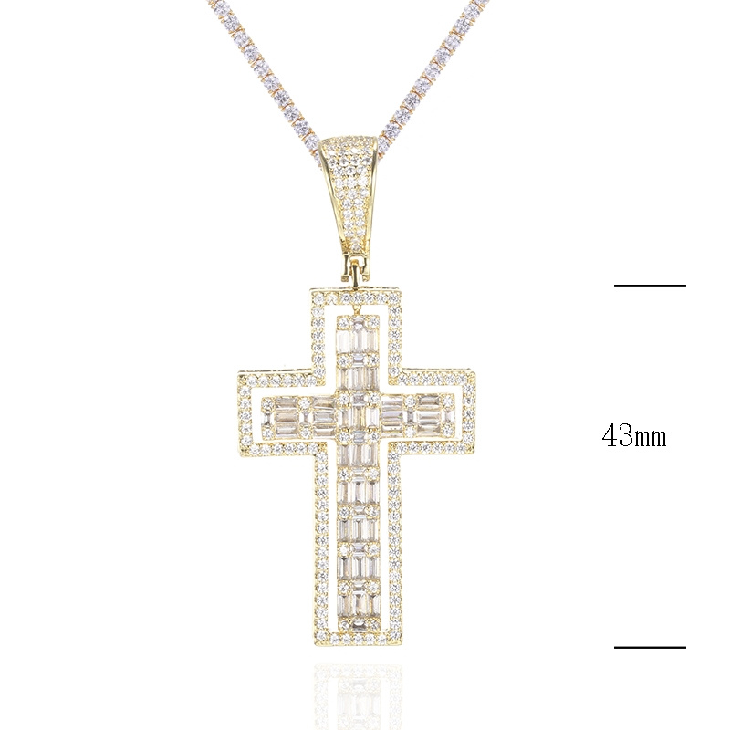 Classic Gold Plated Cross Pendant CZ Pave Unisex Jewelry Featuring Customizable Number Star Shape Made Brass Pearl Diamond