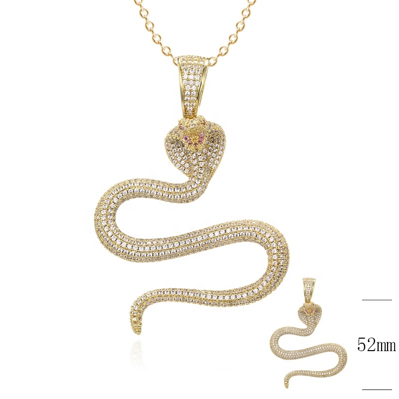 New Arrival Hot Sale Hip Hop Icedout Synthetic Diamond Multi Color Cubic Zirconia Gold Plated 925 Silver Snake Pendant