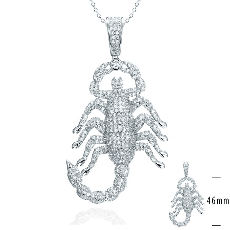 Hot Sale Popular  Scorpio Designs Hip Hop Jewelry Rhodium Plated 925 Sterling Silver Charm Pendant