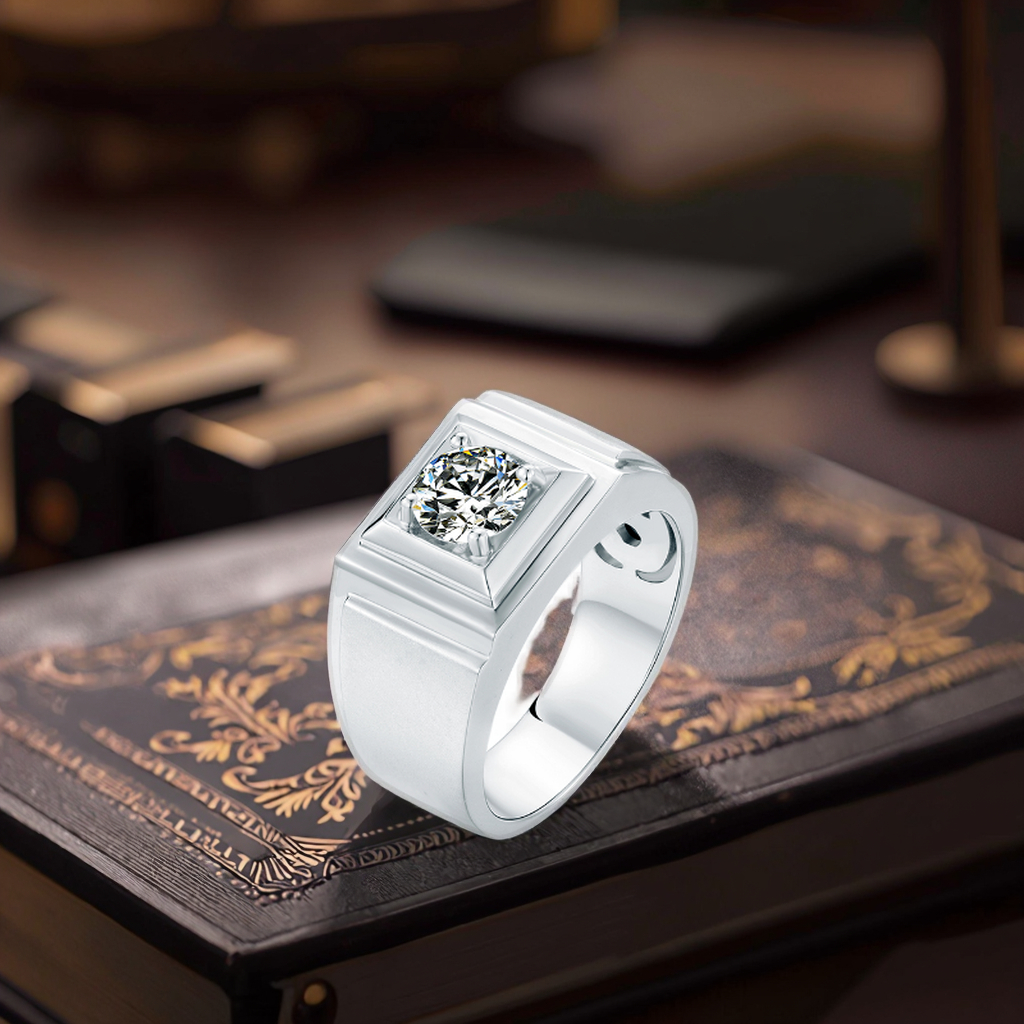 Hot Sale Classic Square Style 1Ct D VVS Moissanite Silver Ring for Men Men's Silver Rings