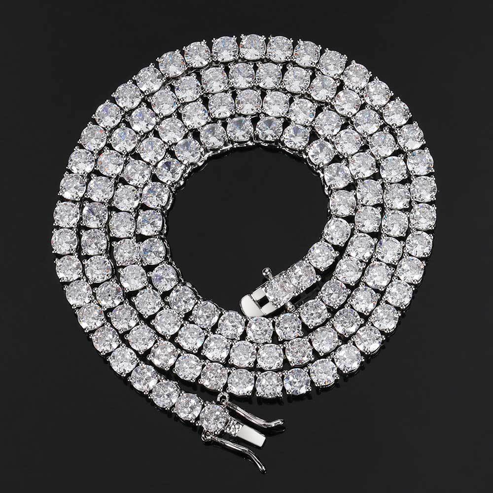 3mm 4mm 5mm 6mm Cubic Zircon Tennis Chain Necklace Bling Bling Iced out Hiphop Style with Moissanite Main Stone