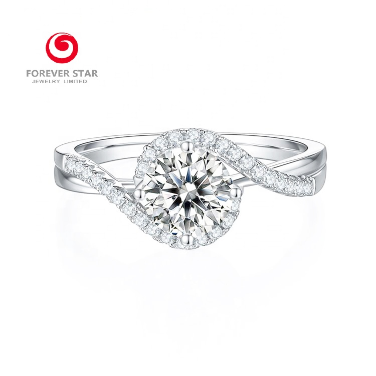 Custom Jewelry Wholesale Factory Price 925 Sterling Silver White Gold Plated D Color Moissanite Ring