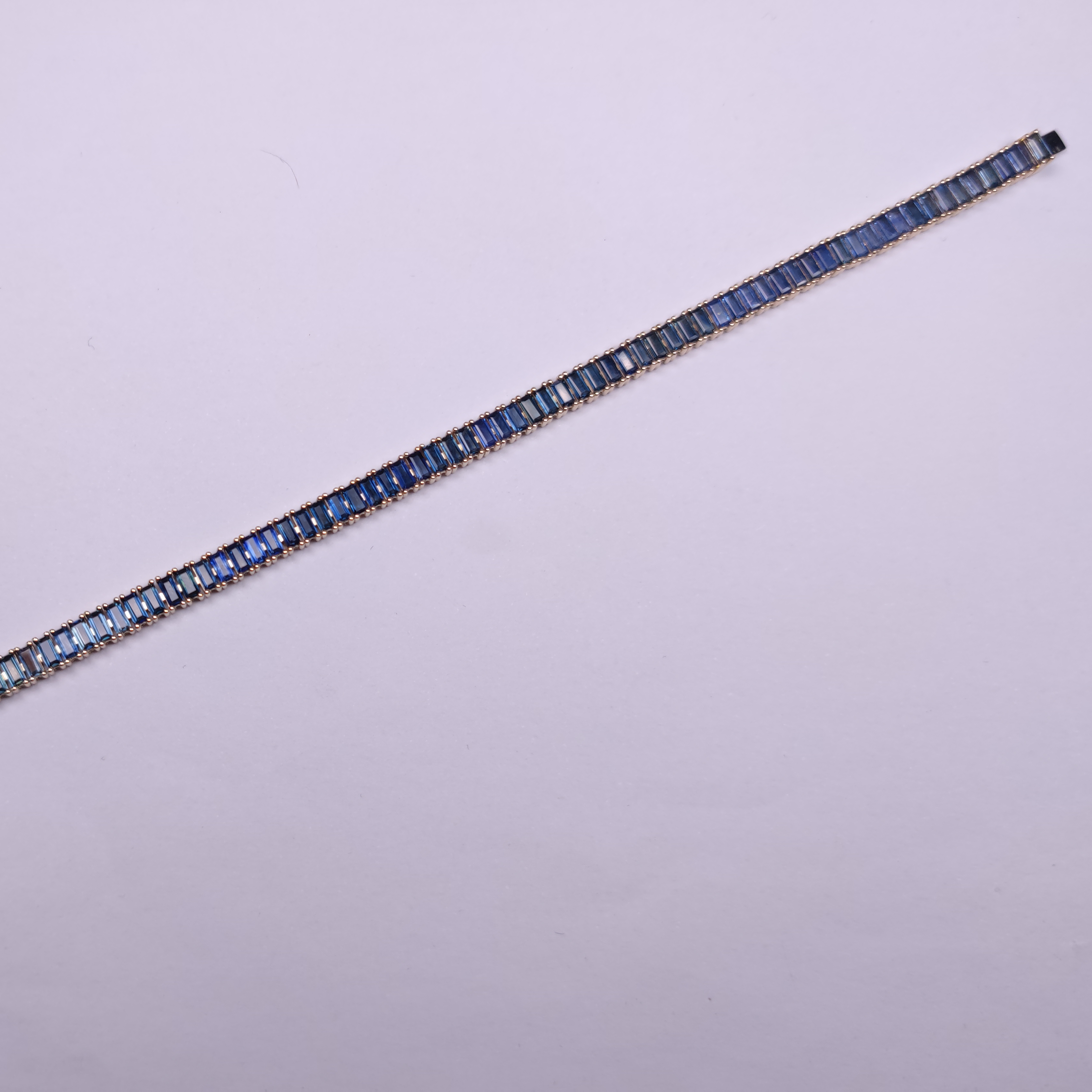 High Quality 14K Solid Gold Bracelets for Women Custom Natural Blue Sapphire Baguette 2*4mm Chain Link Pearl Gold Plated Bangles