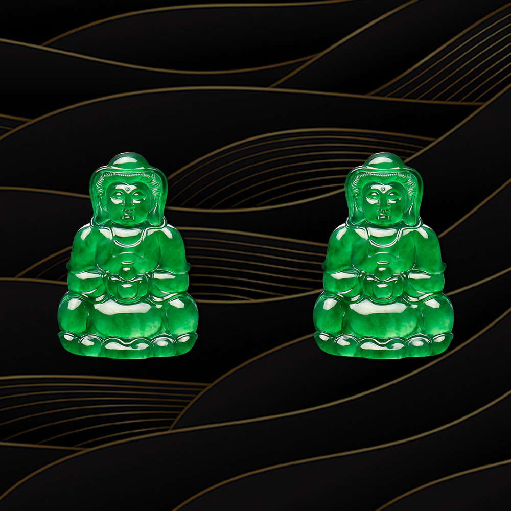 Ice Jadeite Sculpture Certified Grade a Natural Green Jadeite Top Quality Avalokitesvara Jadeite