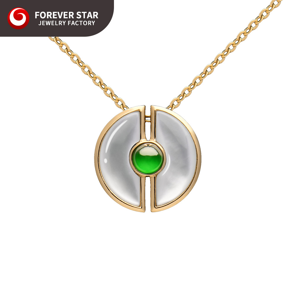 18K Gold White Shell Imperial Green Icy Jadeite Pendant Highest Quality Genuine Jadeite Amazing Fine Pendants & Charms