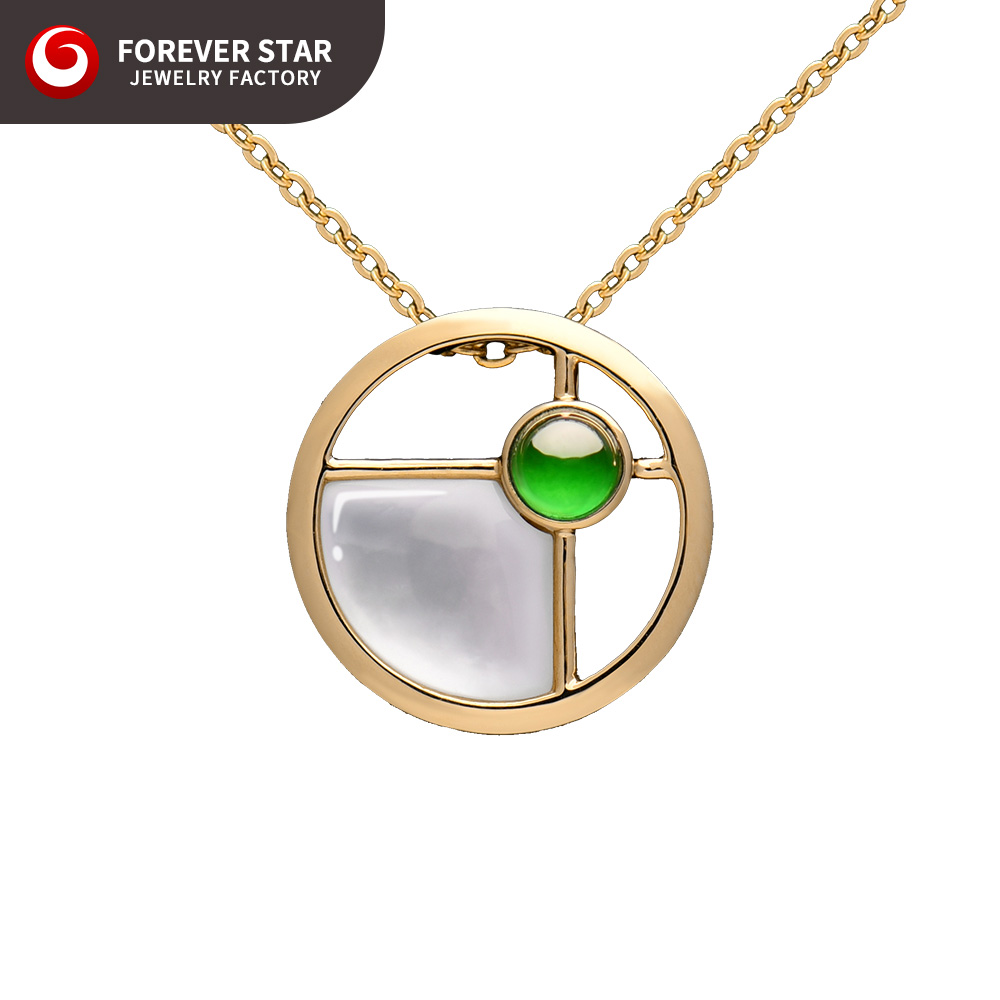 Custom Made Imperial Green Icy Jadeite Pendant Highest Quality 18K Gold & White Shell Fine Charms