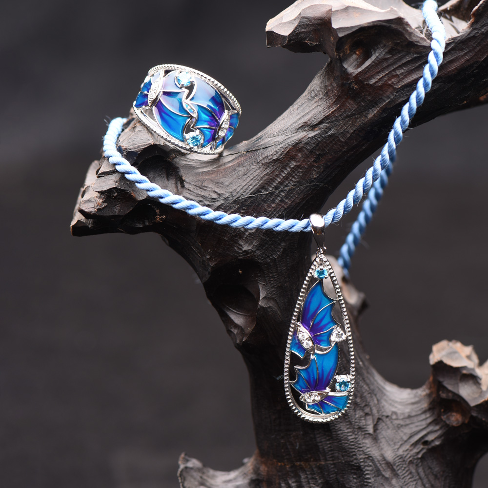 18K Gold Plated Sterling Silver Jewelry Set 925 Necklace Earring Ring with Blue CZ Cubic Zirconia