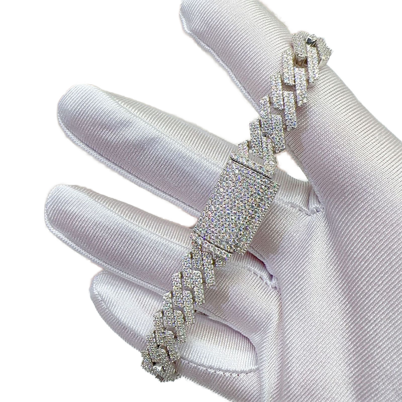 Wholesale Price Lab Diamond Moissanite Silver 925 Vvs Moissanite Iced Out Hip Hop Jewelry Cuban Bracelet