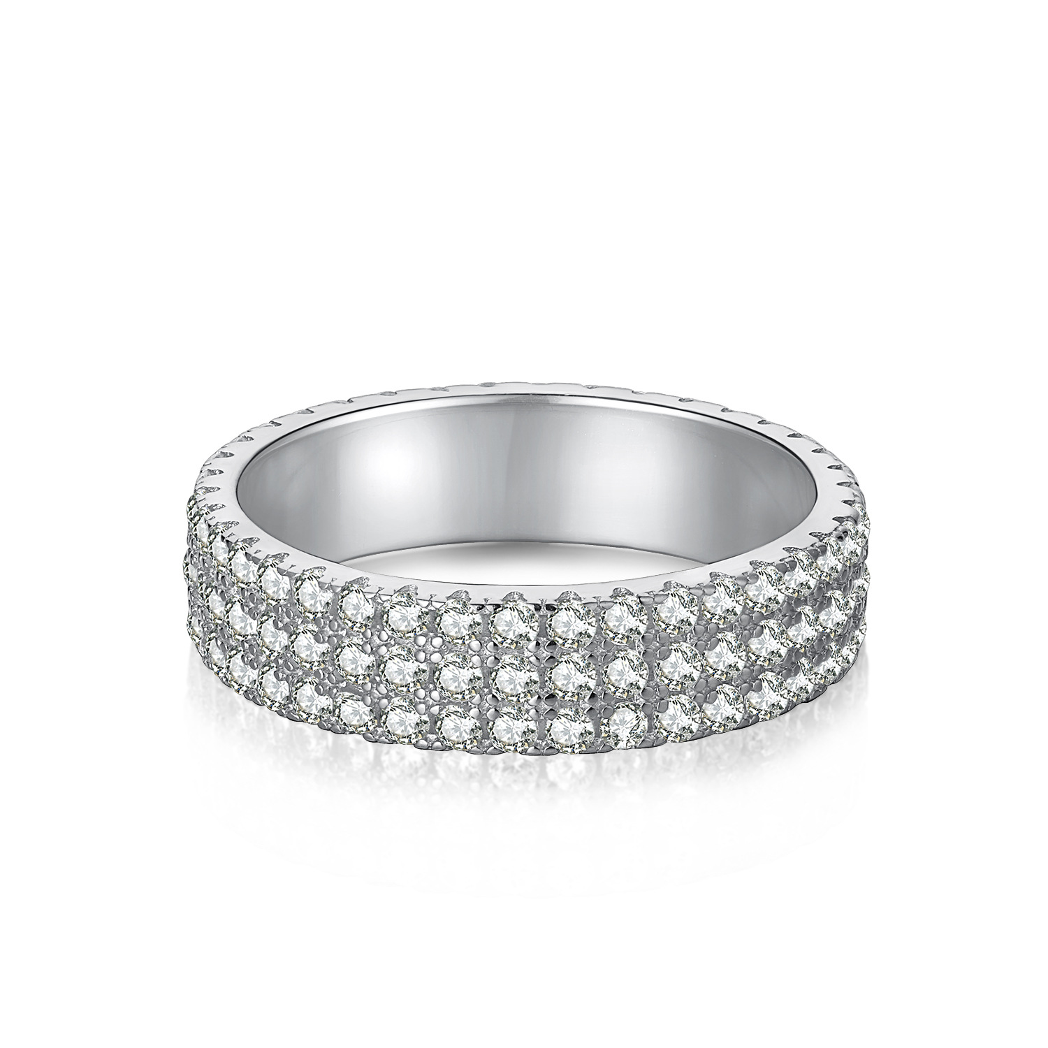 Women's 925 Sterling Silver Wedding and Party Ring New Simple Classic Style with Three Rows of Diamonds 925 Sterling Silver