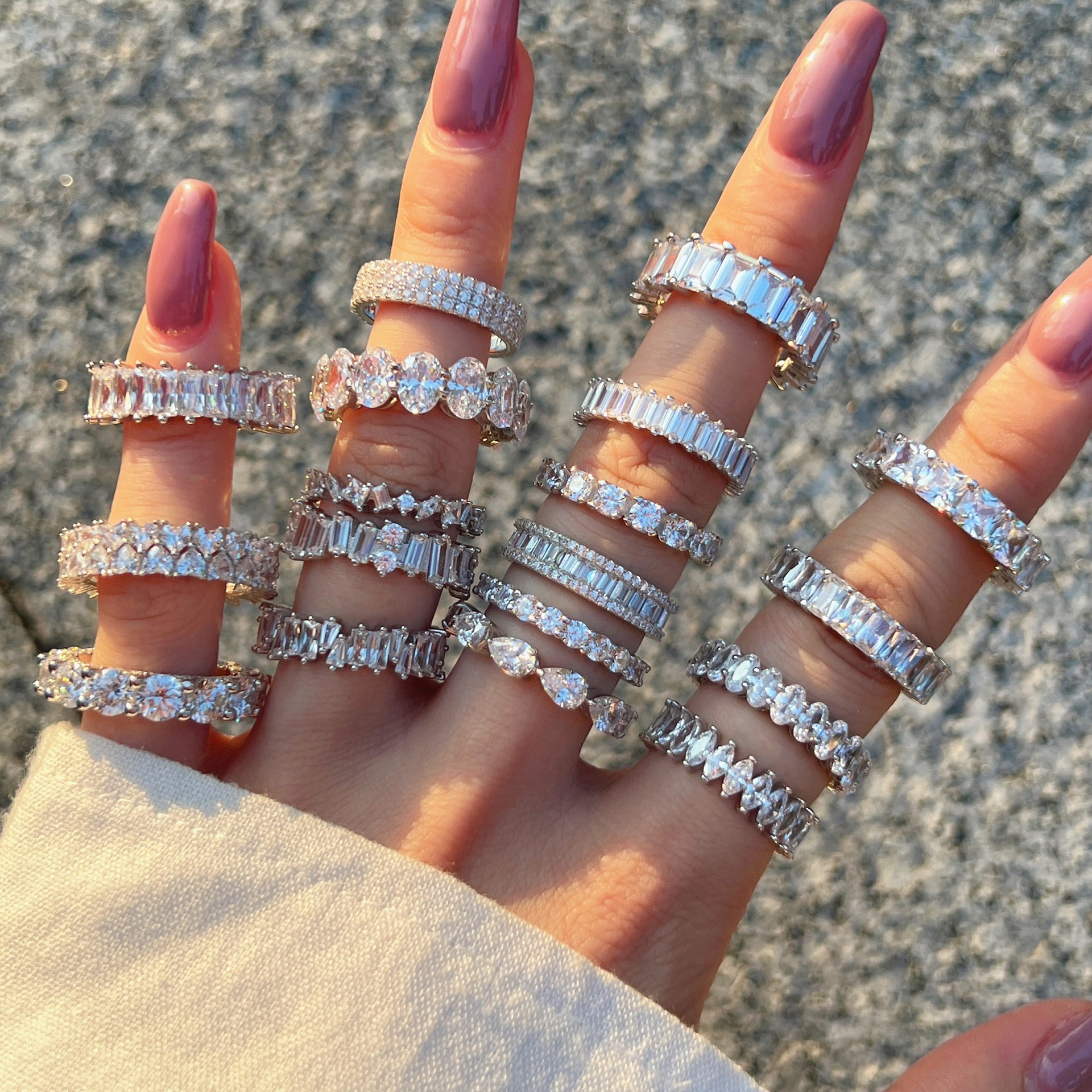 Wholesale 925 Silver Minimalist Artificial Eternity Ring for Girls Classic 2024 Party Gift with 5A Zircon Fine Jewelry