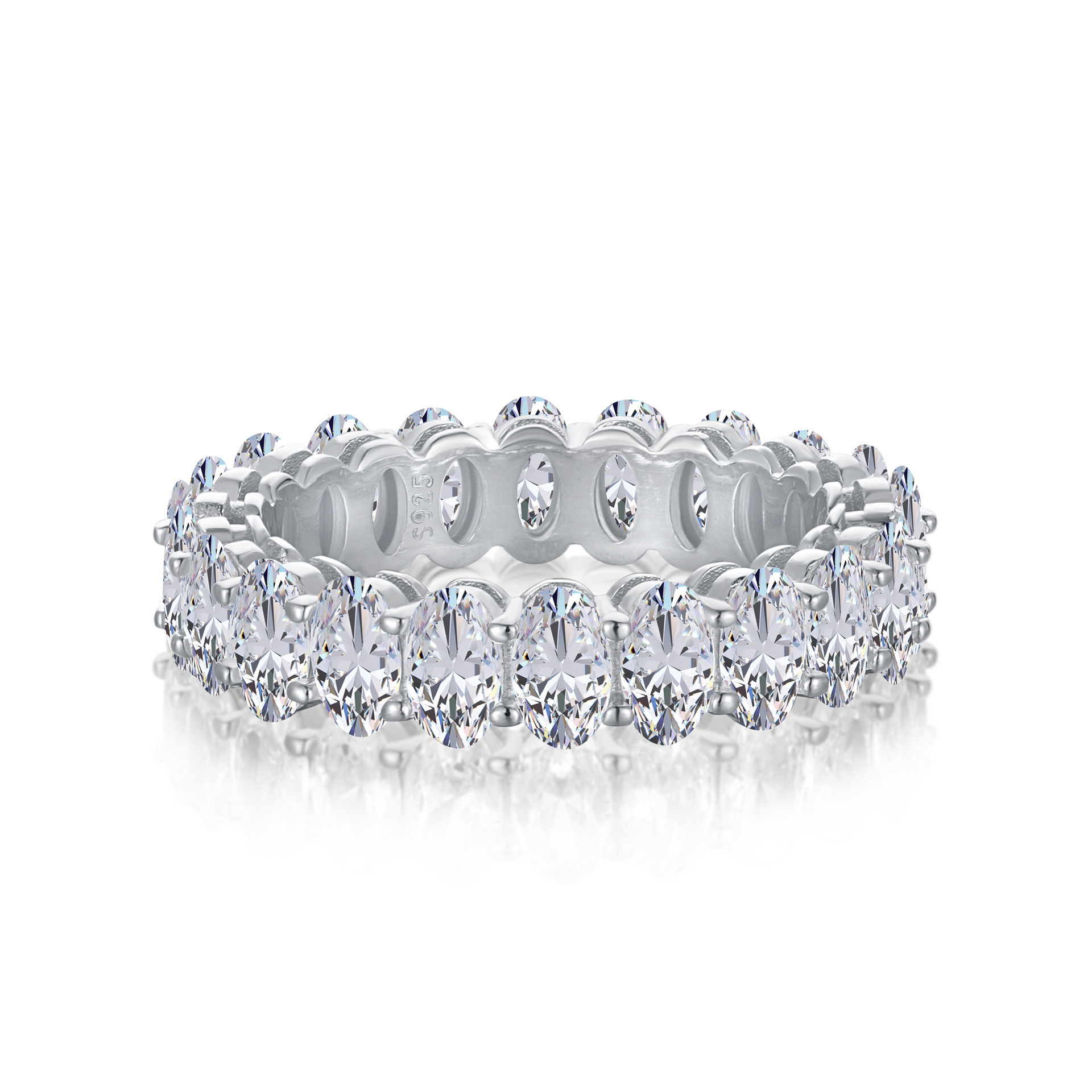 S925 Sterling Silver Versatile Ring with Female Niche Design Elliptical Zircon and Diamond Arrangement for Wedding Marriage