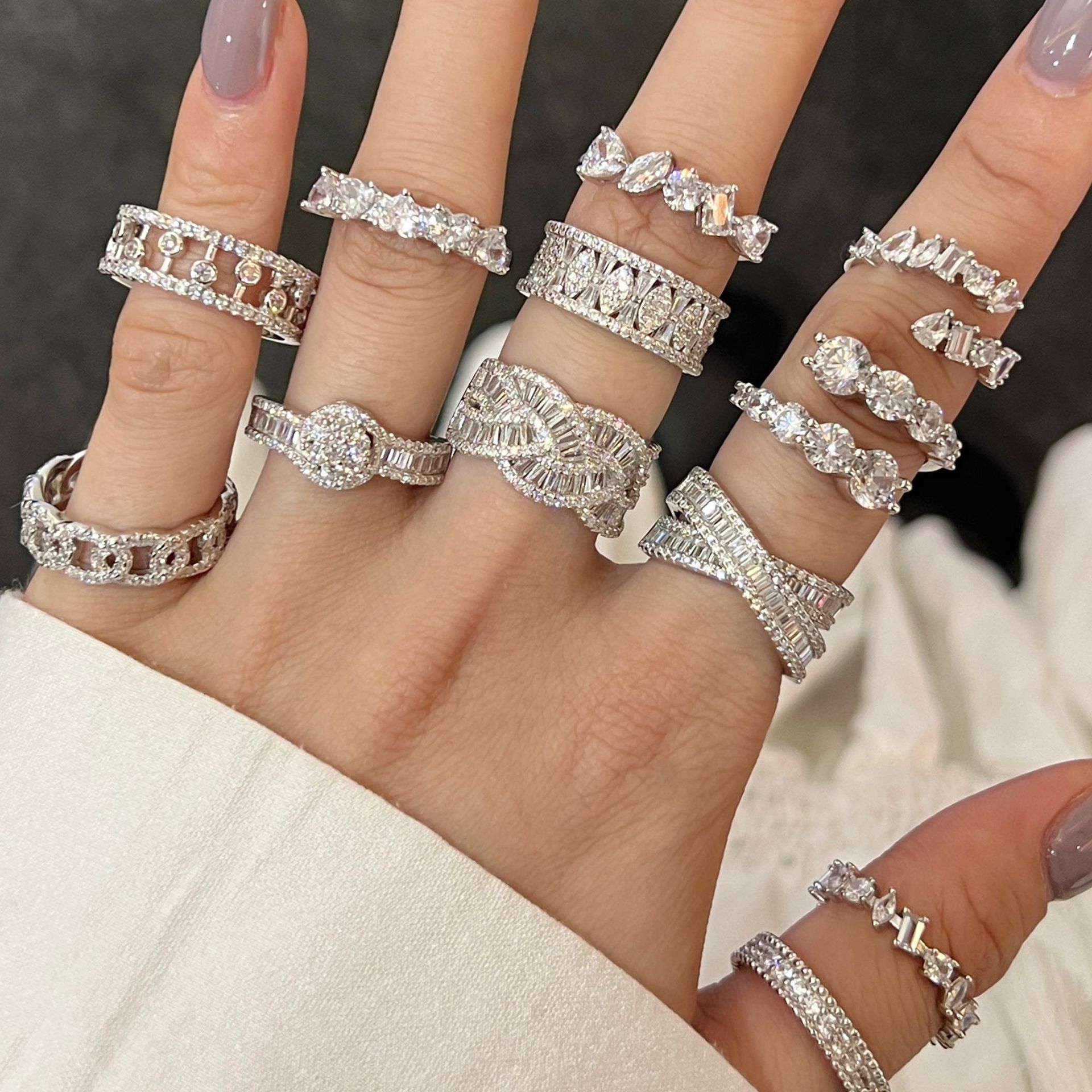 Hot Sale Luxury Punk Hip Hop Cuban Zirconia Fine Fashion Silver Jewelry Wedding Rings for Women Men with Moissanite Main Stone