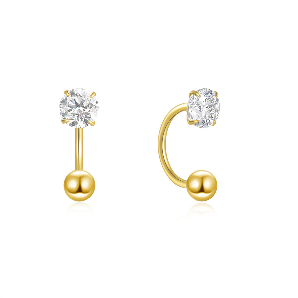 S925 Silver Diamond Zircon Bent Hook Ear Nail  Certified Gold Plated U-Shaped Luxury Small Ear Bone Earrings for Women