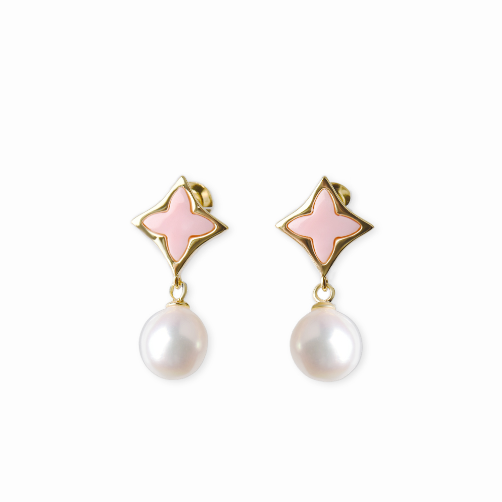 2024 Fashion SS925 Silver 18K Gold Round Fresh Water Pearl Earrings Clover Queen Conch Pearl Earring