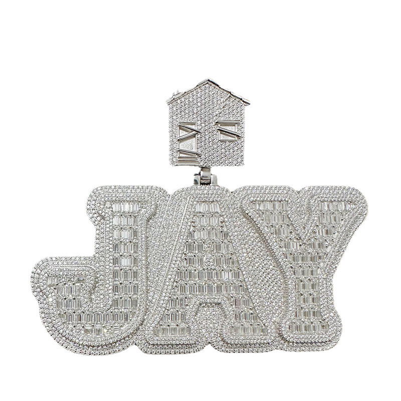 Factory Custom Men's Trendy S925 Sterling Silver Pendant Personalized Letter Diamond Inlay Gold Plated Hip Hop Necklaces Jewelry