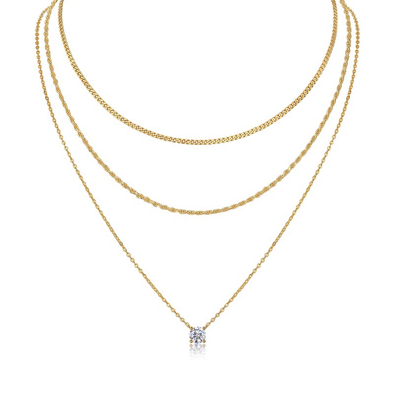 Autumn Winter S925 Silver Stacked Moissanite Necklace Fine Pendant Thick Chain Light Luxury Golden