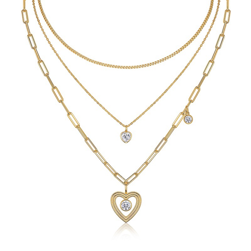 Autumn Winter Fine Woolen Chain 925 Sterling Silver Stacked Heart-Shaped Pendant Moissanite Necklace Golden Finish Gold Plated