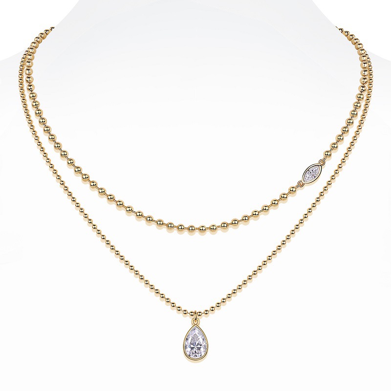 925 Sterling Silver Vintage Trendy Moissanite Diamond Necklace Stacked Gold Beads Clavicle Chain Non-Fading Party Wedding Gift