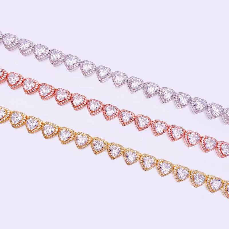 Classic Iced Bling Moissanite Heart Necklace Women's Engagement Wedding Gold Plated Sterling Silver Link Chain Forever Star