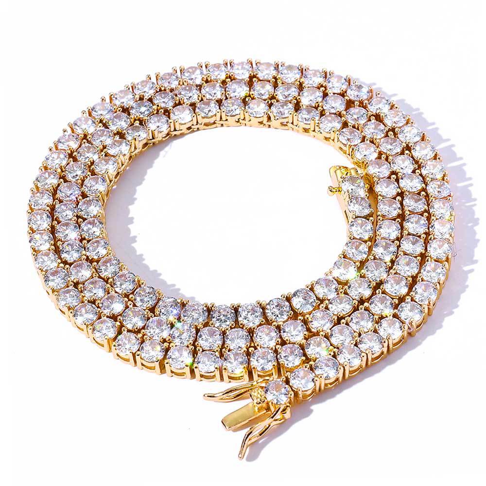 10K 14K 18K Gold Plated Sterling Silver Tennis Chain Necklace with Cushion Cut Moissanite Trendy Iced Out Design