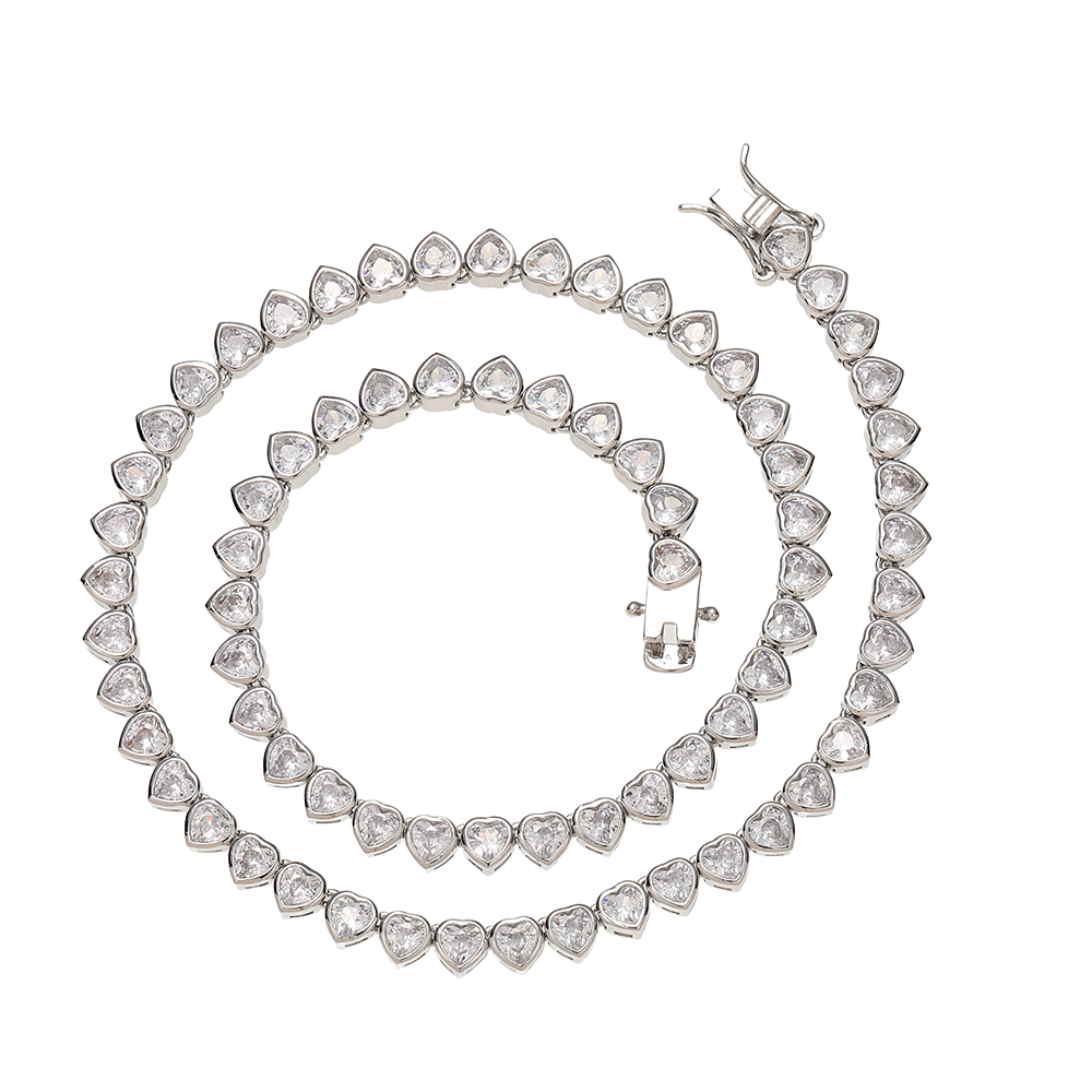 Heart Shape Chain Female Tennis Chain Necklace Trendy Hip Hop Jewelry with Gold Moissanite Diamond  Certified for Weddings