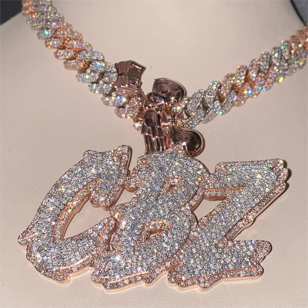 Jewelry Cuban Link Chain Sterling Silver Gold Plated Custom Letter Name Iced Moissanite Engagement Wedding Pendant
