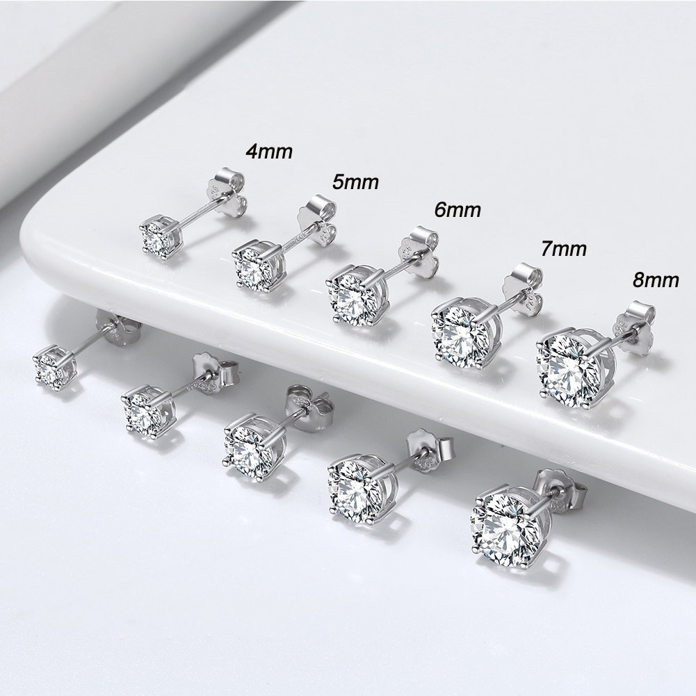 Wholesale Classic 925 Sterling Silver Moissanite Earrings Four/Six Claw Setting 6mm Diamond Fashion Jewelry
