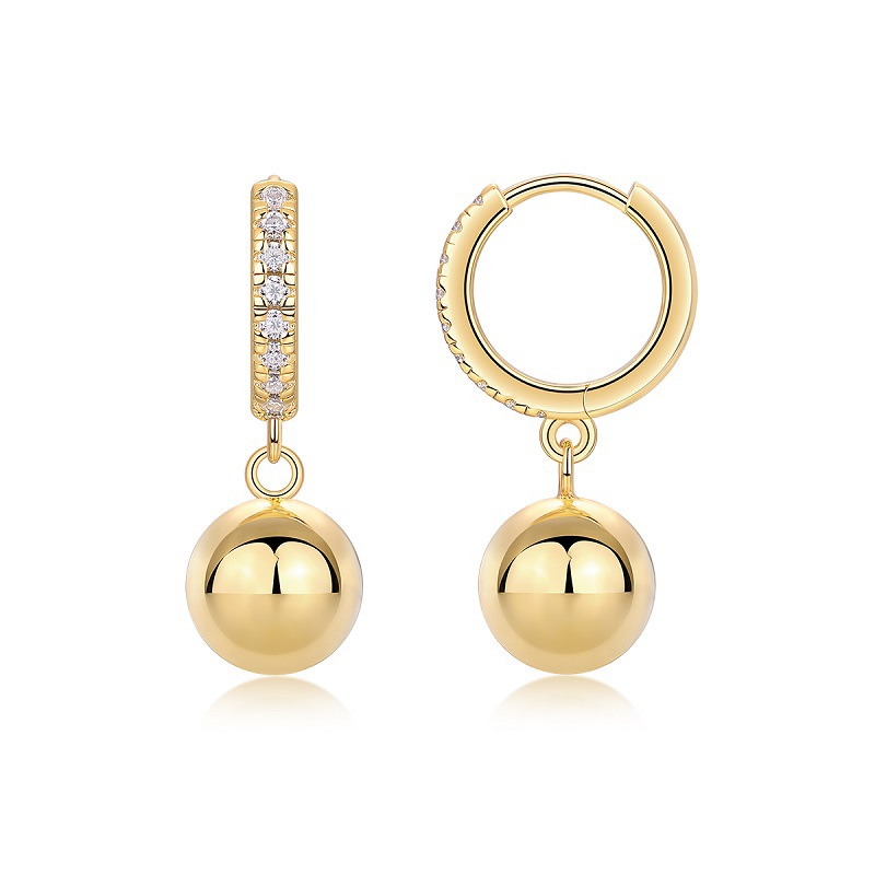925 Sterling Silver Earrings with Gold round Bead Wholesale Moissanite Earrings for Autumn and Winter