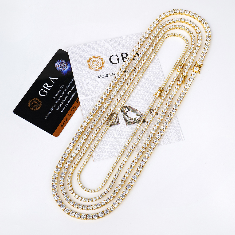 Wholesale 18K Gold Plated 925 Silver 2-6mm Fine Jewelry Link Chain for Tennis Mossanite Necklace Yellow Gold Material for Gifts