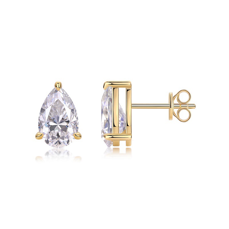 18K Gold Plated Cut Heart Pear Oval Baguette Moissanite Zircon 925 Silver Stud Earrings Women's Jewelry