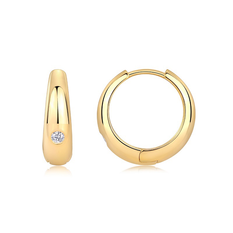 Silver and Gold Minimalist Moissanite Earrings 16.3mm Hoop Fashion Jewelry with Custom Laser Logo for Women