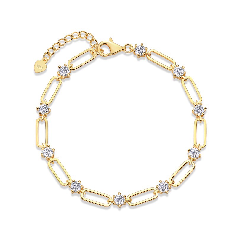 Factory Wholesale 7Carat Round Cut VVS Moissanite 18K Gold Silver Pearl-Men/Women's 7Carat Chain Bracelet Direct 7Carat Supplier