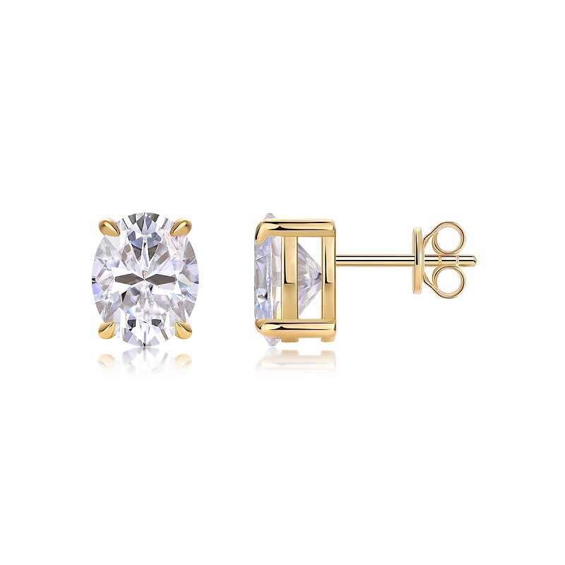 Chic Luxury 925 Sterling Silver and 18K Gold Sparkling Trendy Moissanite Oval Earring Ear Stud Fine Trendy Fashion Jewelry