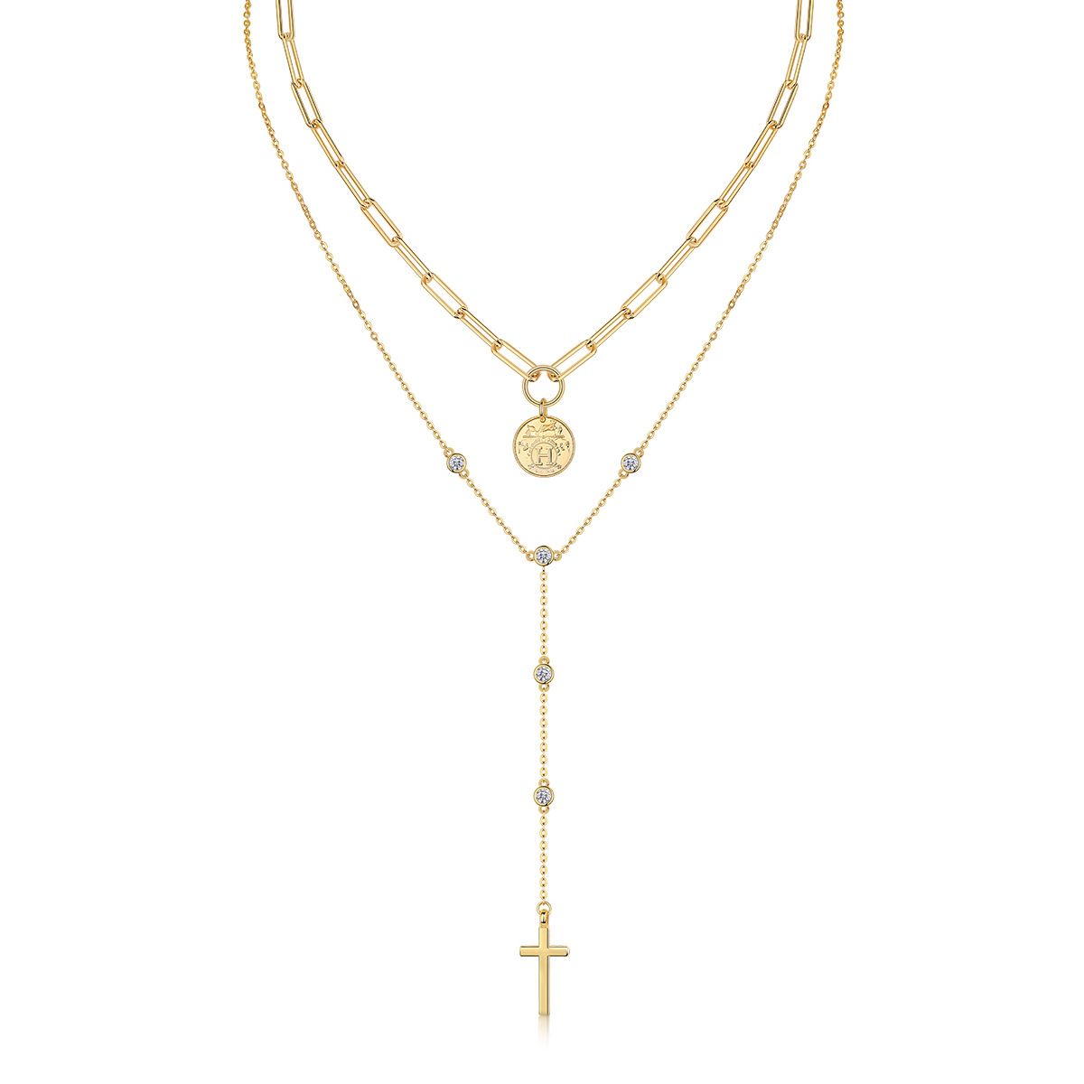 Hot Selling 18K Gold Plated 925 Sterling Silver T Bar Lariat Necklace Trendy Link Chain with Moissanite Stone Gift for Occasions