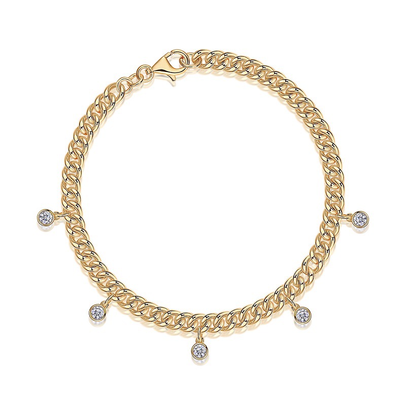 Factory Wholesale 925 Silver 18K Gold Plated VVS Moissanite Cuban Chain Bracelet Fine Necklaces Christmas Gift 18K Gold Supplier