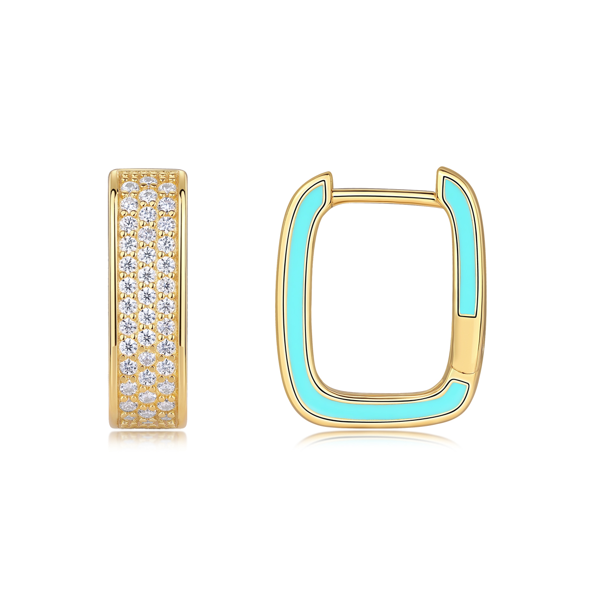 Geometric Square Hoop Earrings S925 Sterling Silver Gold-Plated Turquoise Enamel and Pave Moissanite Accents 18k Gold Supplier