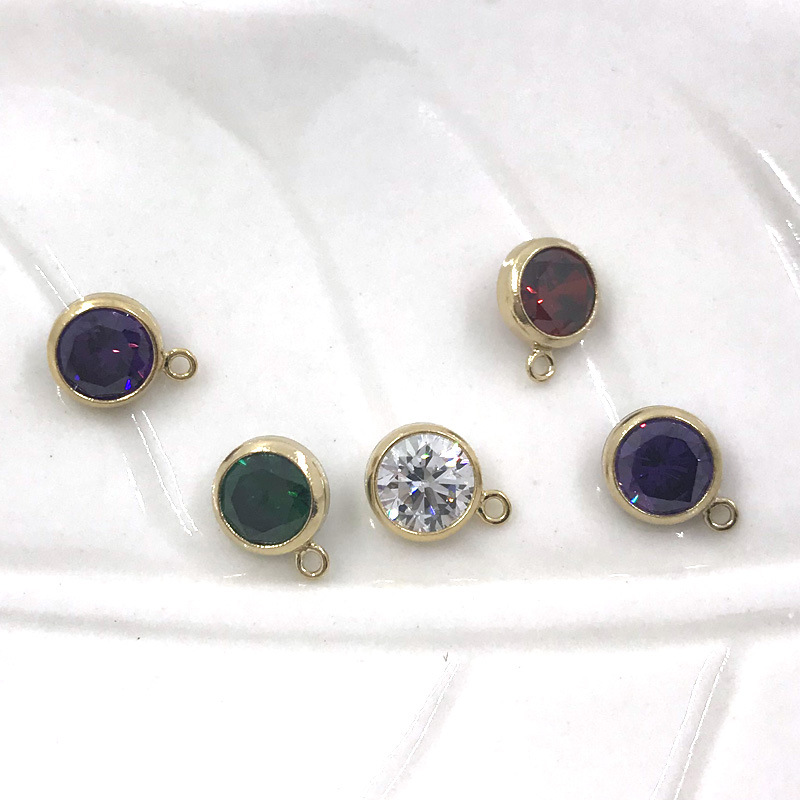 Wholesale 14K Gold Handmade round Zircon Pendant DIY Jewelry Accessory Findings Long-lasting Not Fadingcharm