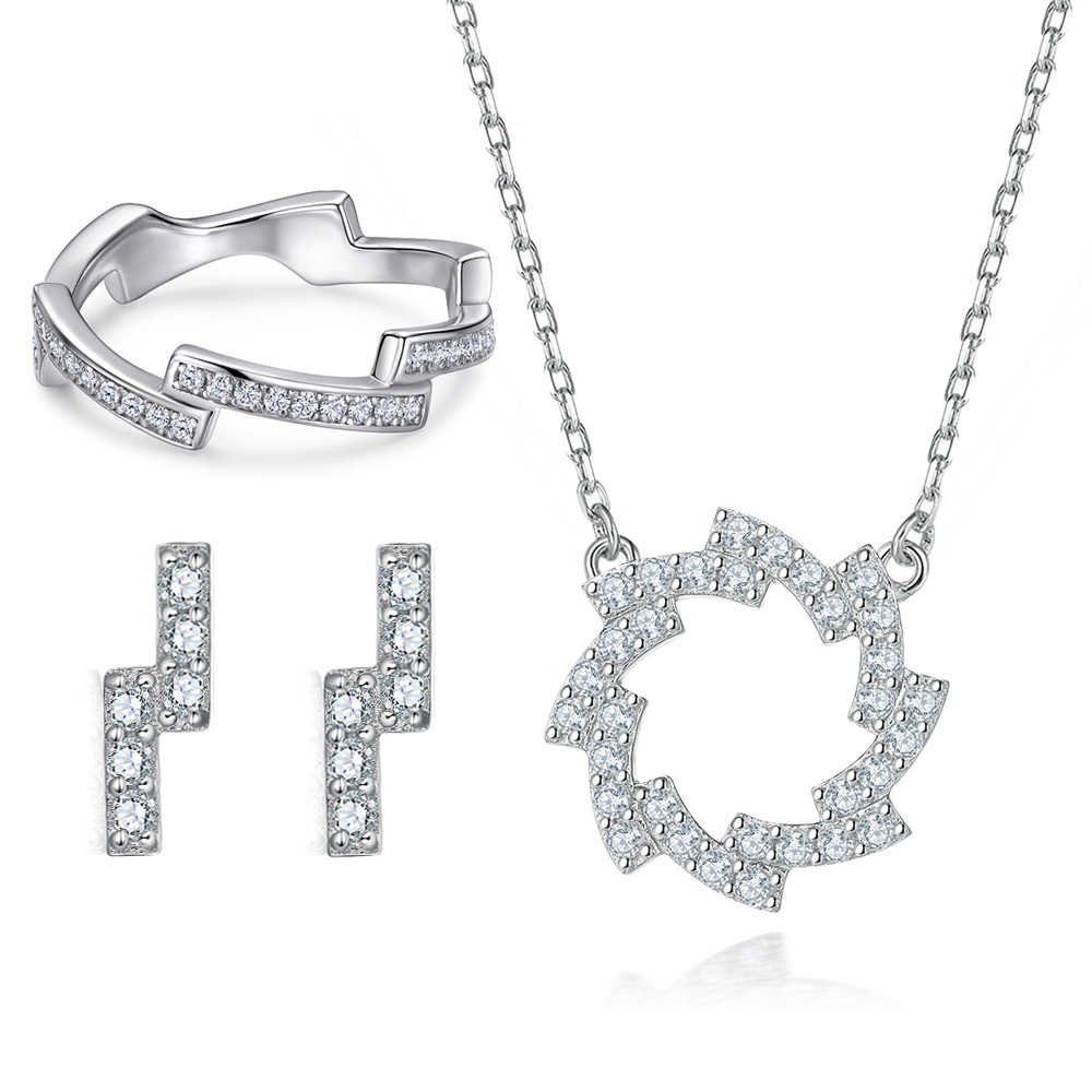 925 Sterling Silver Women's Three-Piece Jewelry Set Full Rack Diamond Wave Lab Diamond Ring Z Letter Earrings Sunflower Necklace