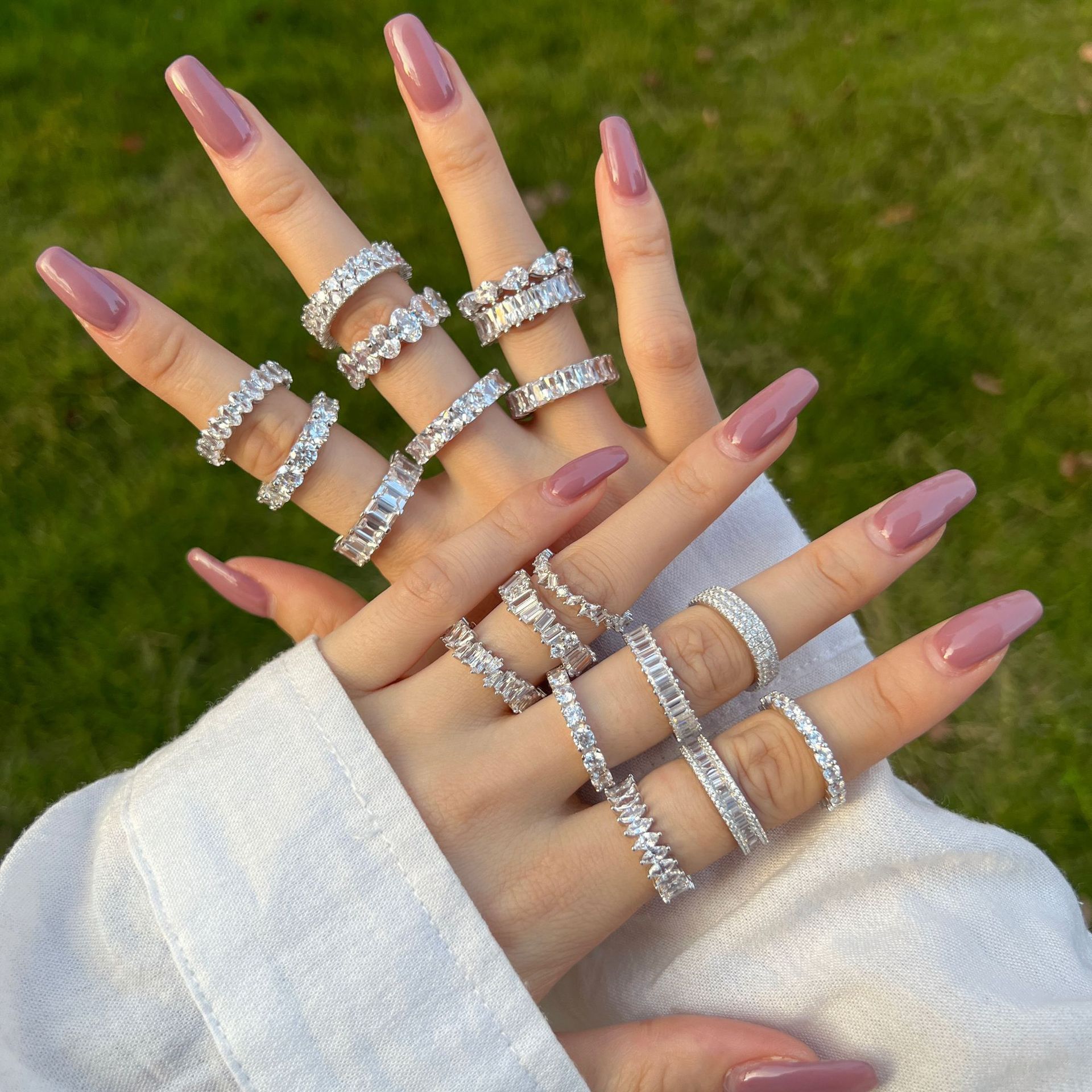 Solid 925 Sterling Silver Classic Crystal Rhinestone Engagement Bridal Set Wedding Ring 14k Gold-plated Party Gift Women's Ring