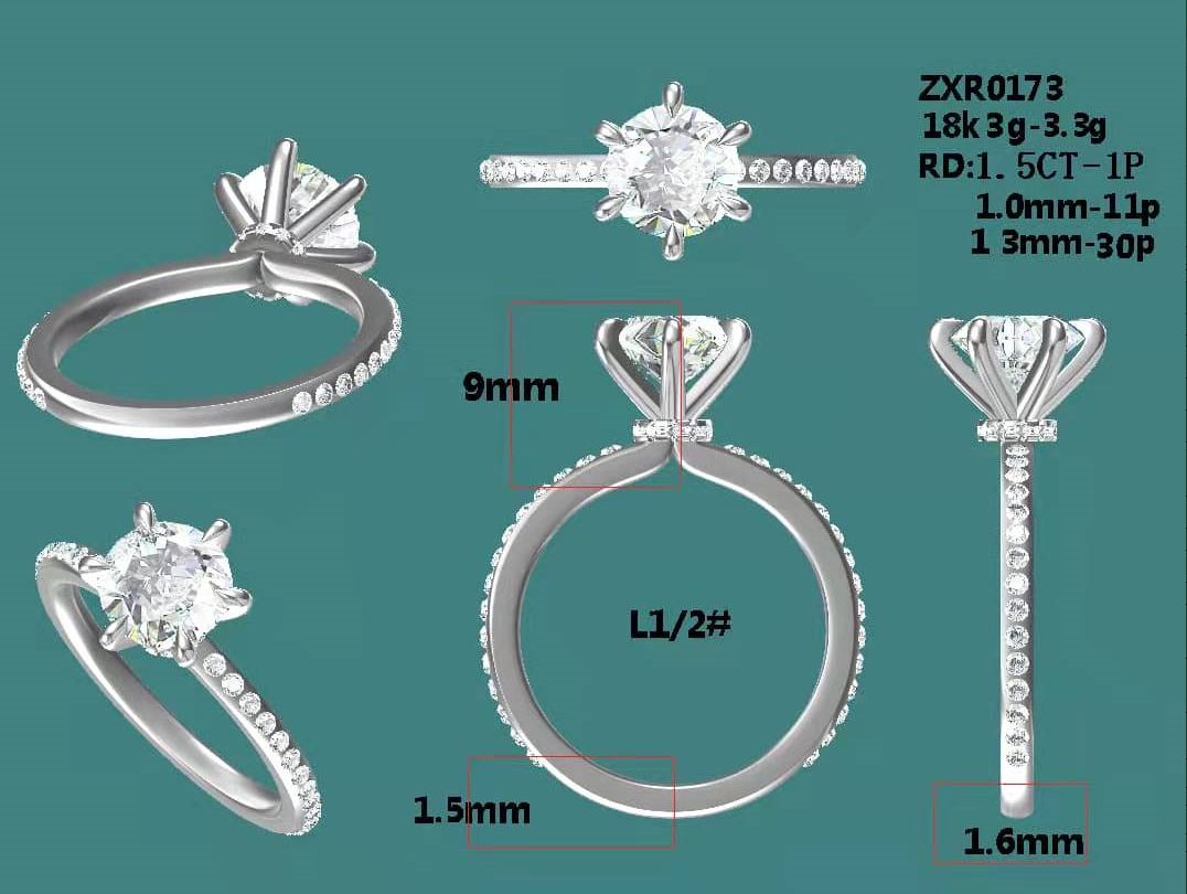 Customized 925 Silver AAA Crystal Rhinestone Wedding Ring 14k Gold Plated Prong Setting Party Jewelry for Women's Unisex