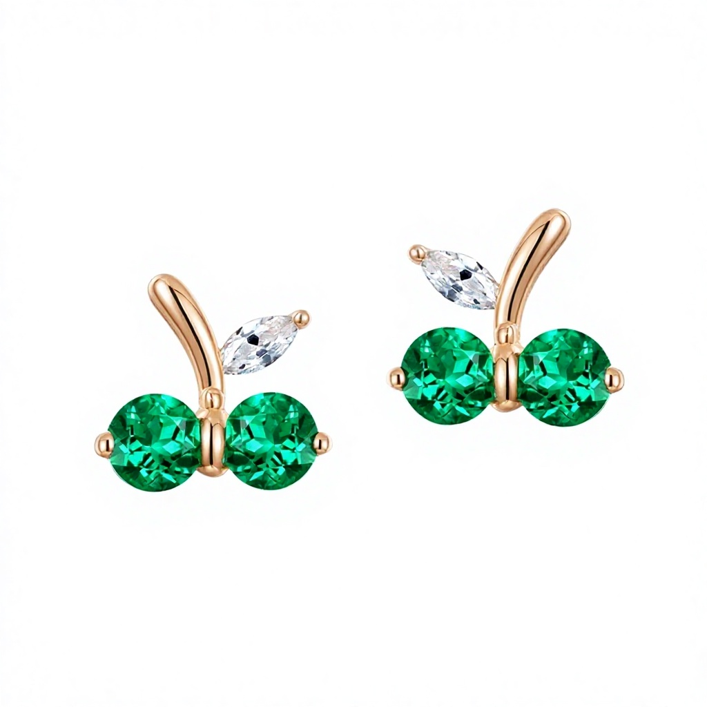 Rose Gold Cherry Stud Earrings with Marquise Clear Stone Luxury Silver Jewelry for Wedding Engagement Anniversary Gift