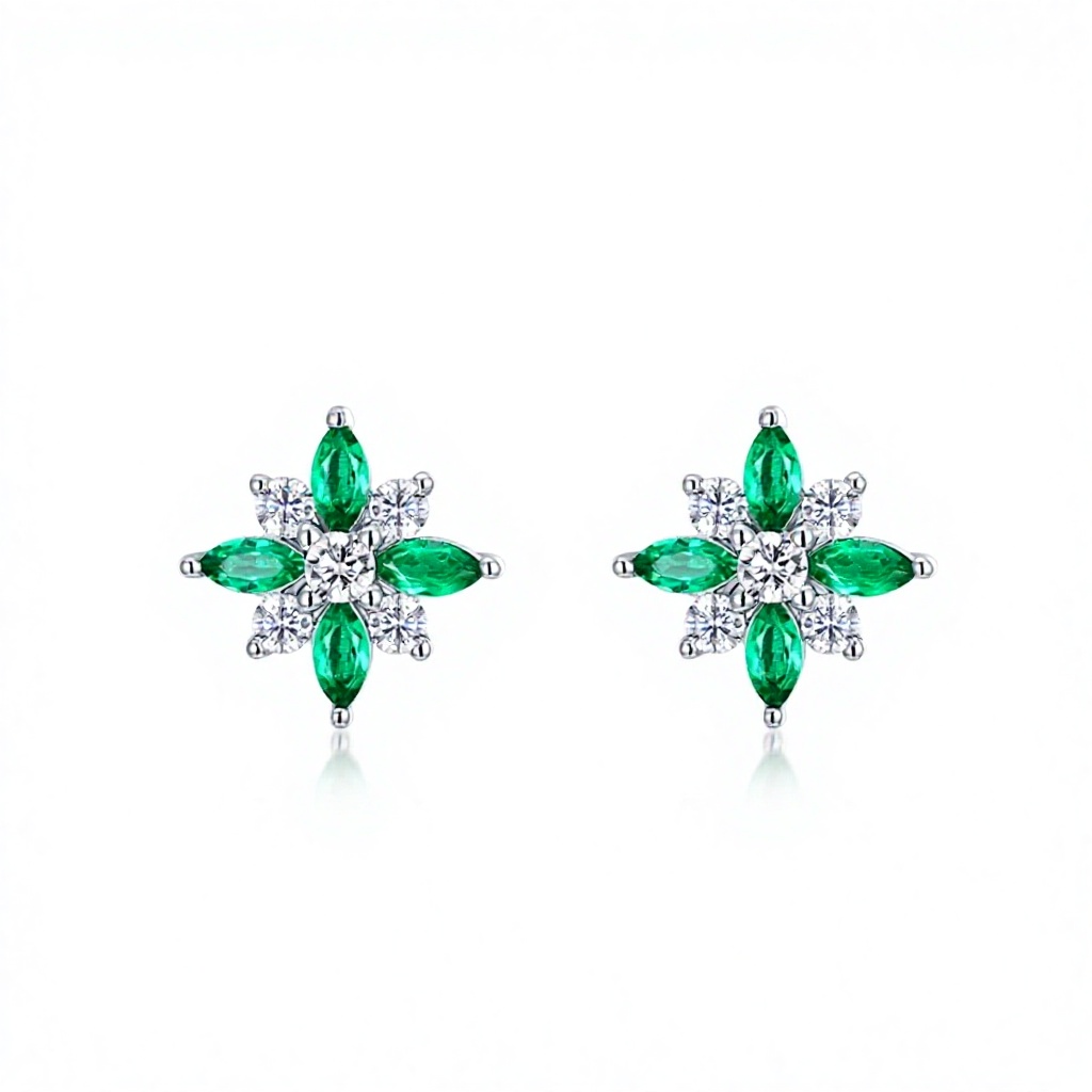 Floral Emerald Stud Earrings Marquise Cut Green Flower Earrings for Women Party Gift