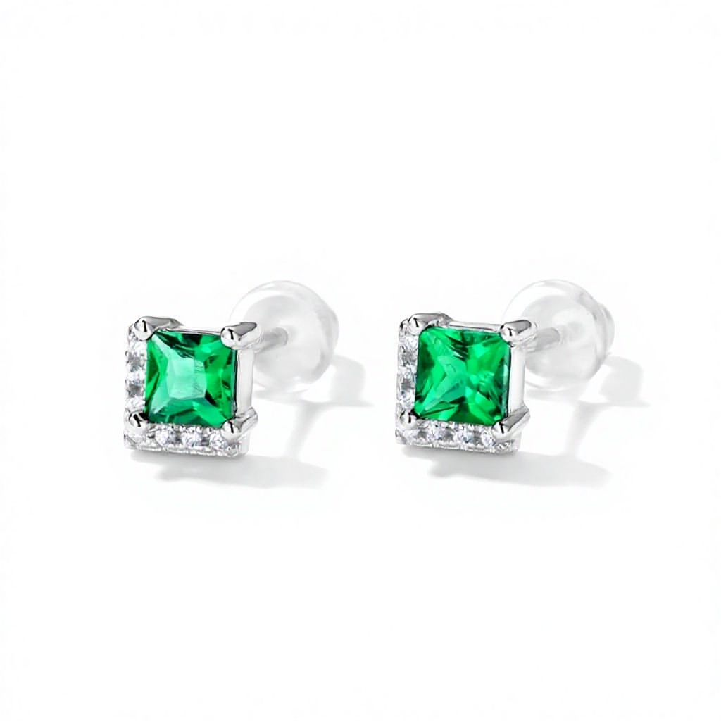 925 Sterling Silver Square Emerald Stud Earrings Geometric Claw Set Certified Engagement Jewelry for Women Party Wedding Gift