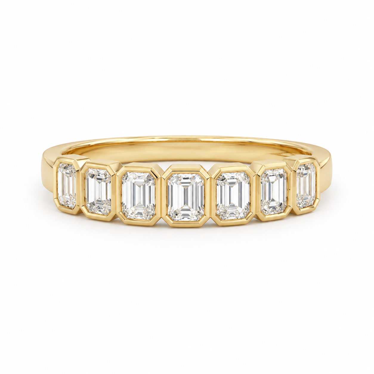 For Certified Classic Lab Grown Diamond Engagement Emerald Cut 18K Gold Eternity Band Ring for Women