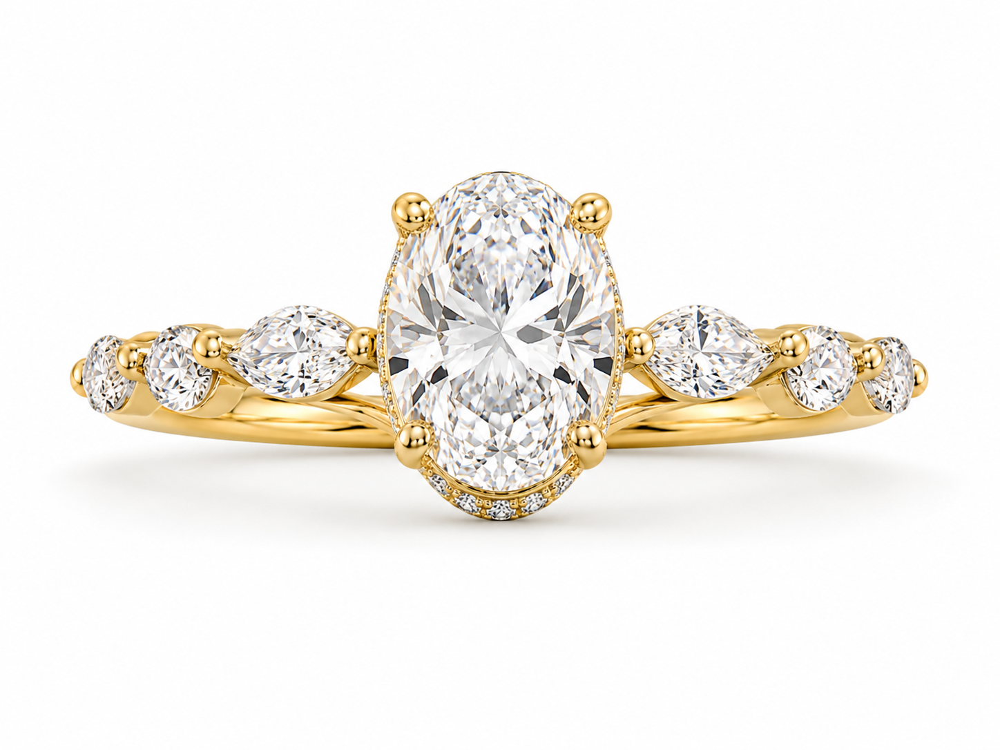 18K Gold Lab Grown Diamond Classic Engagement Ring Dianxinghua Di Hidden Halo Marquise Side Stones Gift Bridal Jewelry