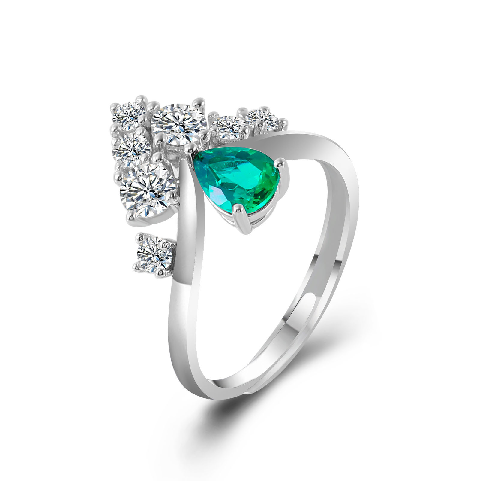 Lab Created Emerald Cut Green Stone 925 Silver Classic Engagement Gift Ring with Lab Grown Diamond Accent for Certified